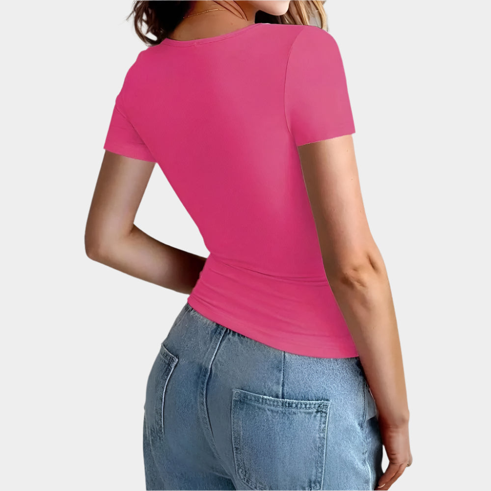 Kort smal t-shirt med rund hals