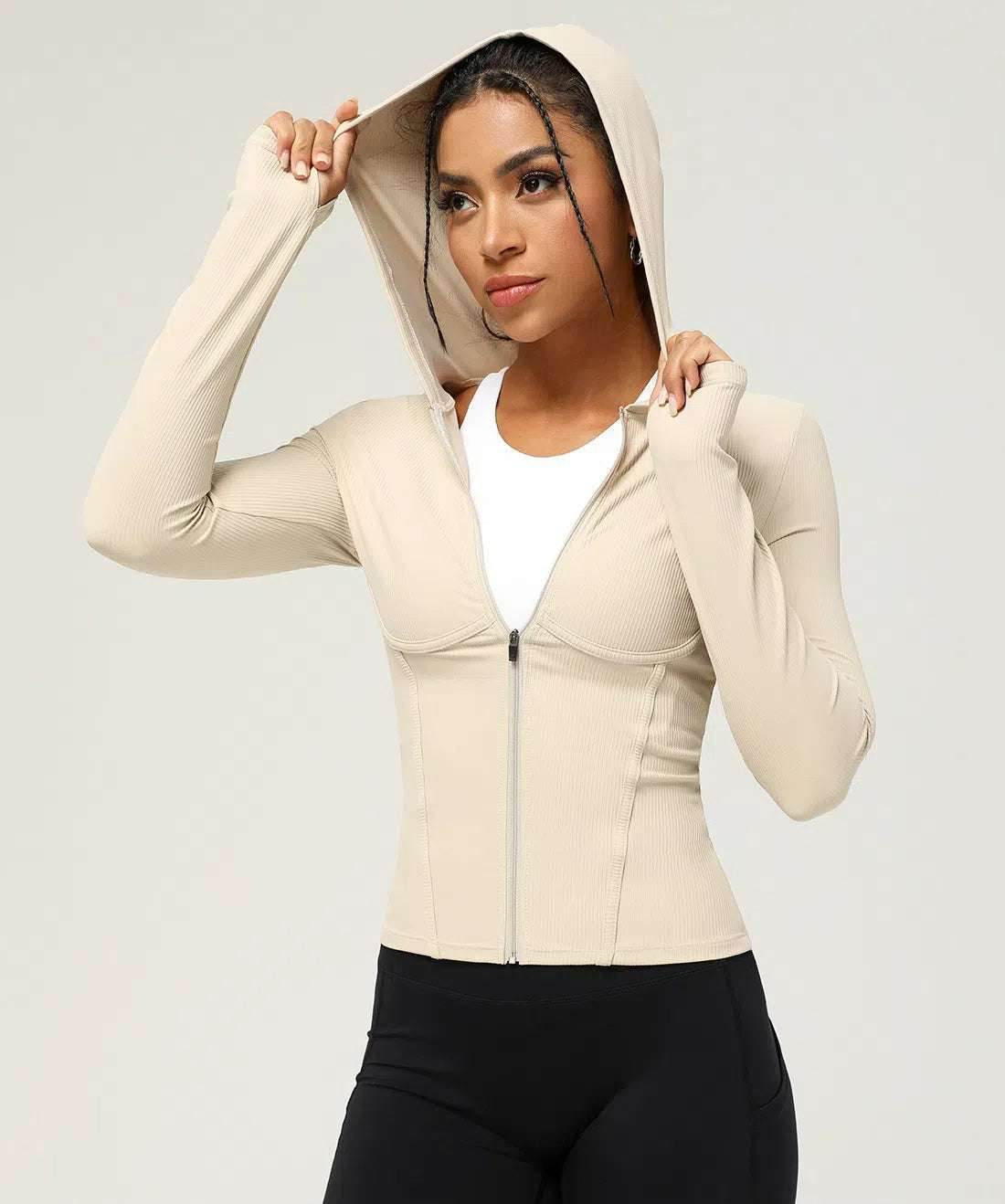 Slim fit långärmad sportjacka med huva