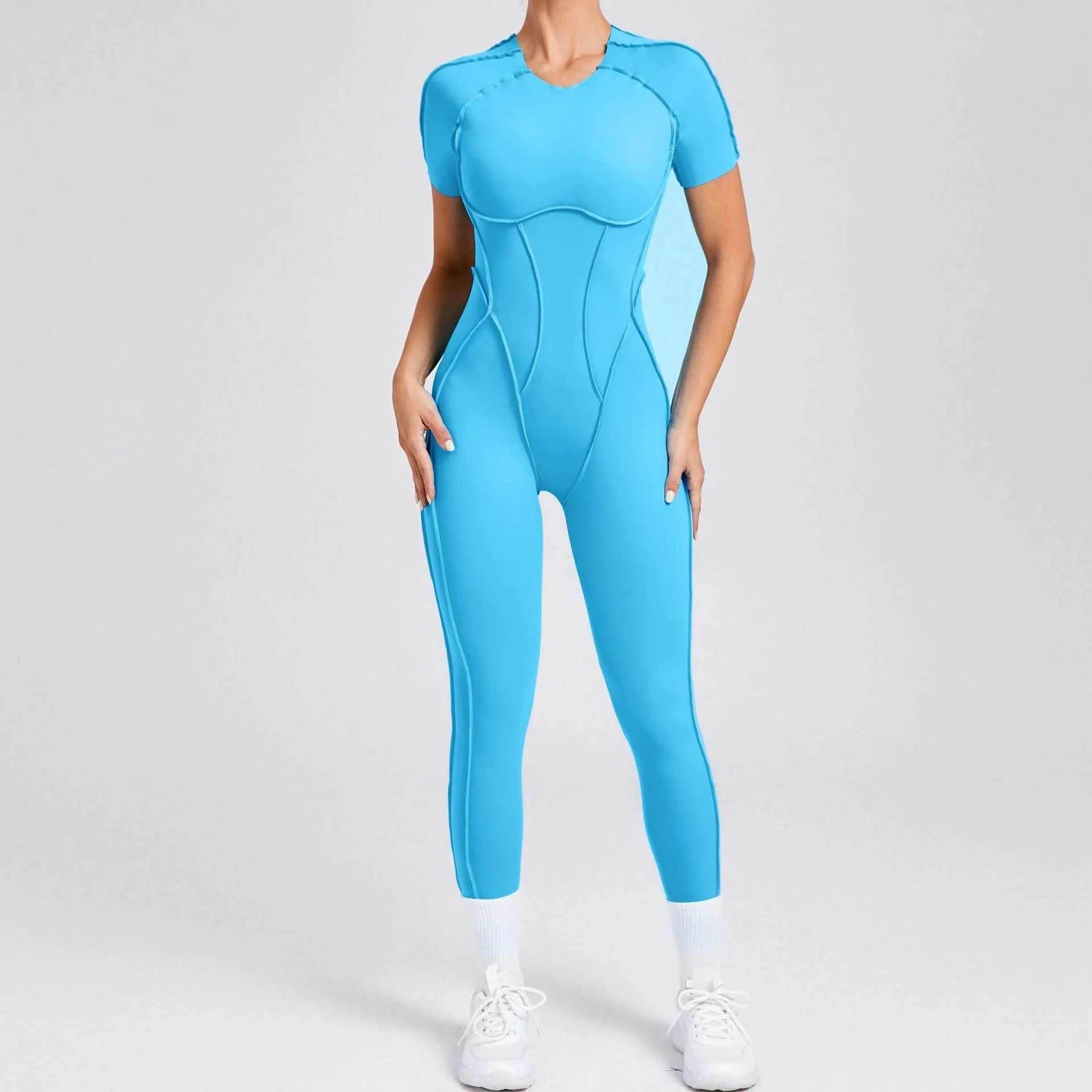 Kortärmade rygglösa sport jumpsuits