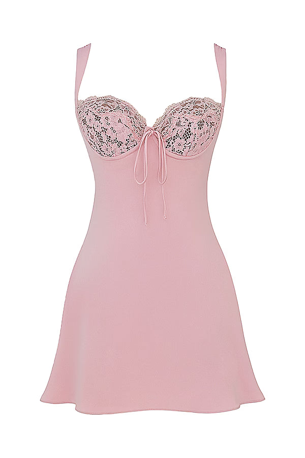 Adriana rosa satin miniklänning