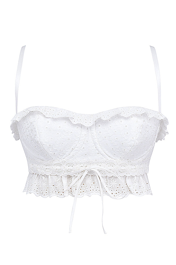 Vit broderie bralette topp med lösa byxor
