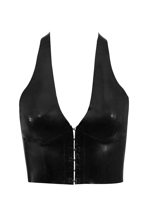Svart latex topp med snörning