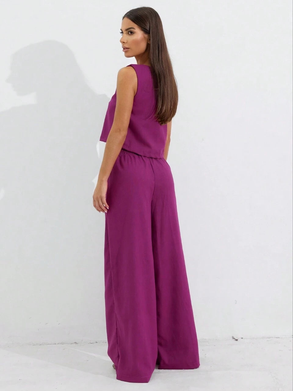 Corinna elegant linne med vida byxor i set