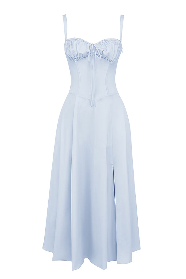 Carmen soft blue Bustier maxi sundress