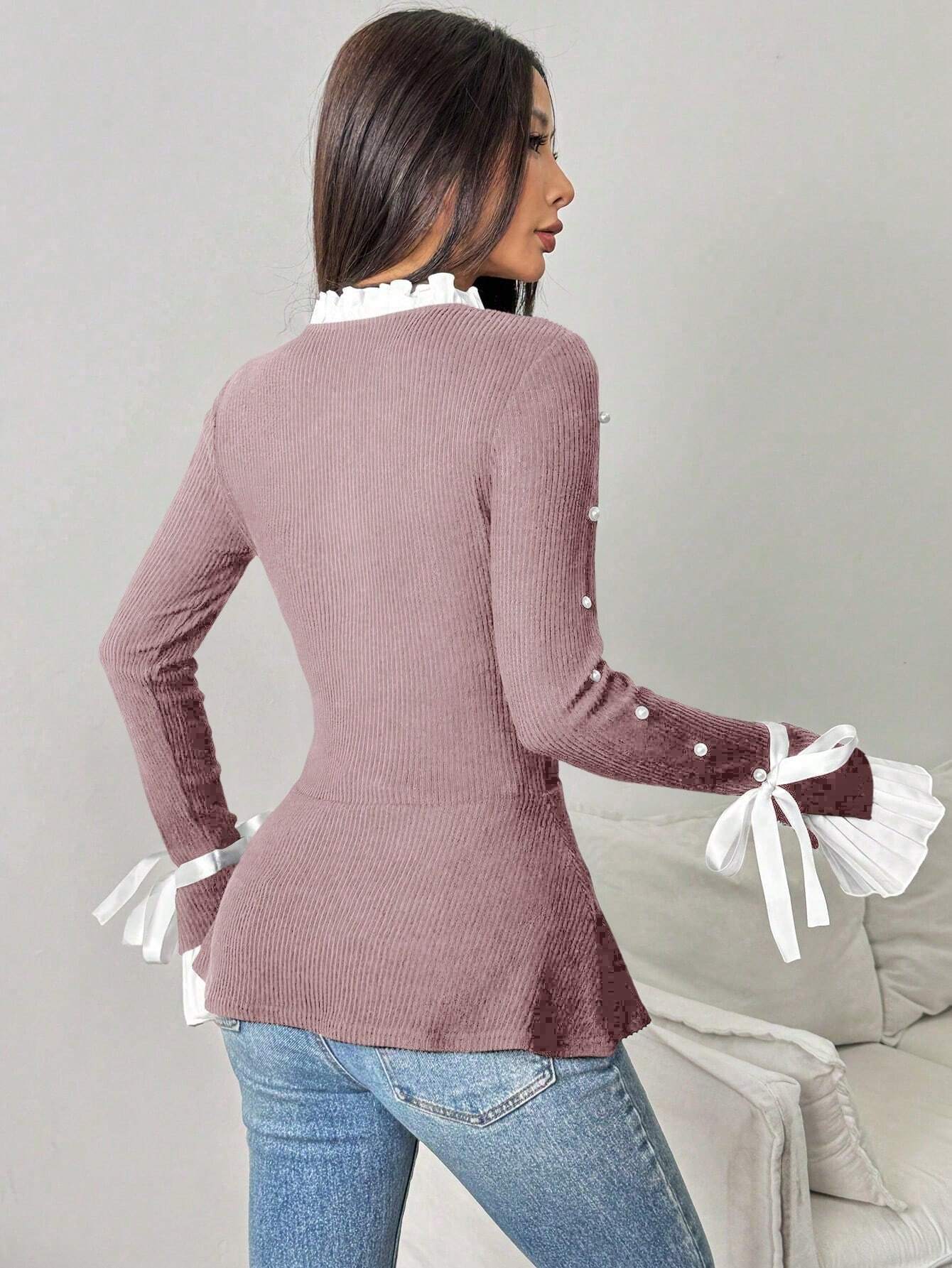 Långärmad blus med eleganta sömmar