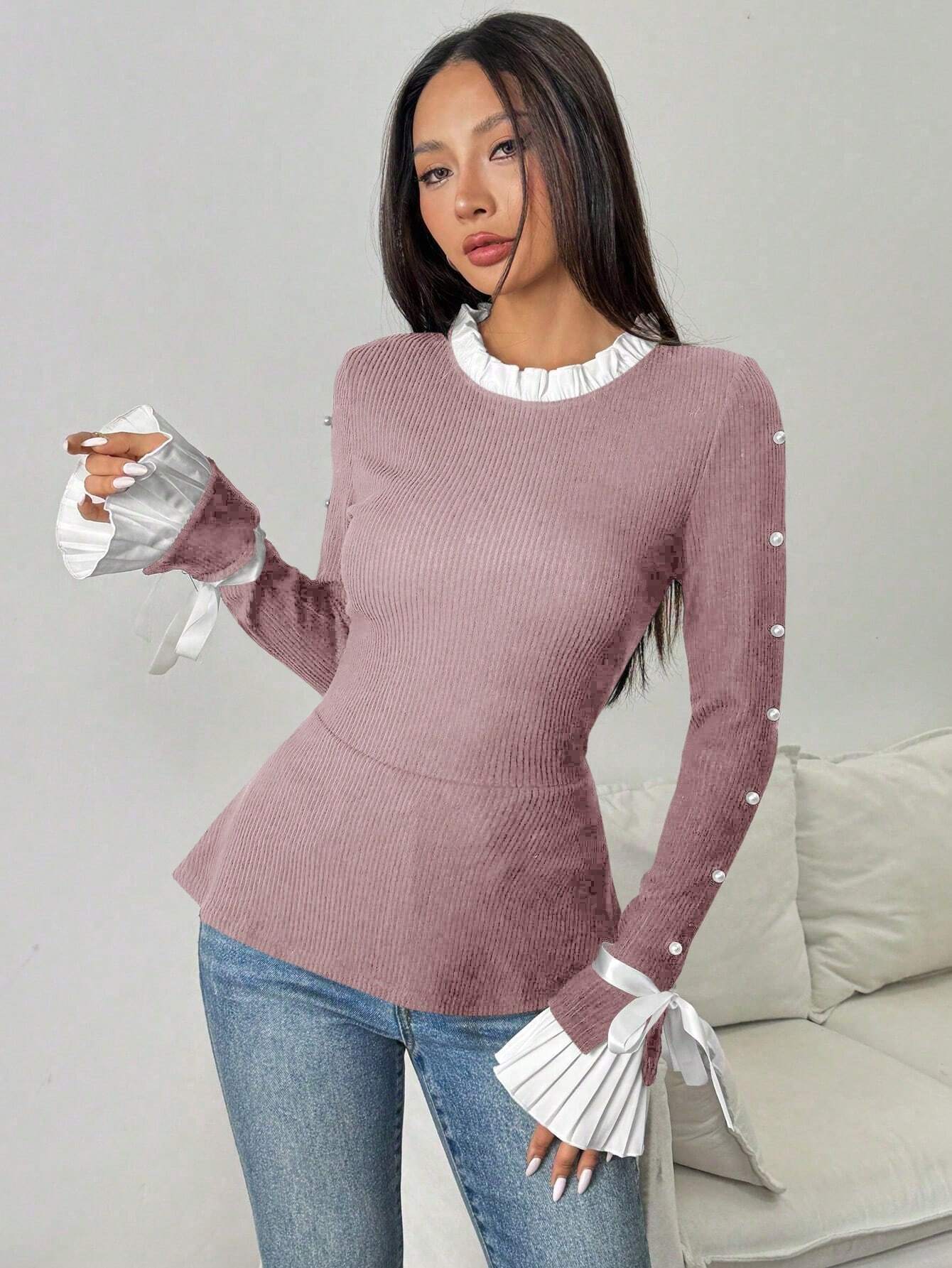 Långärmad blus med eleganta sömmar
