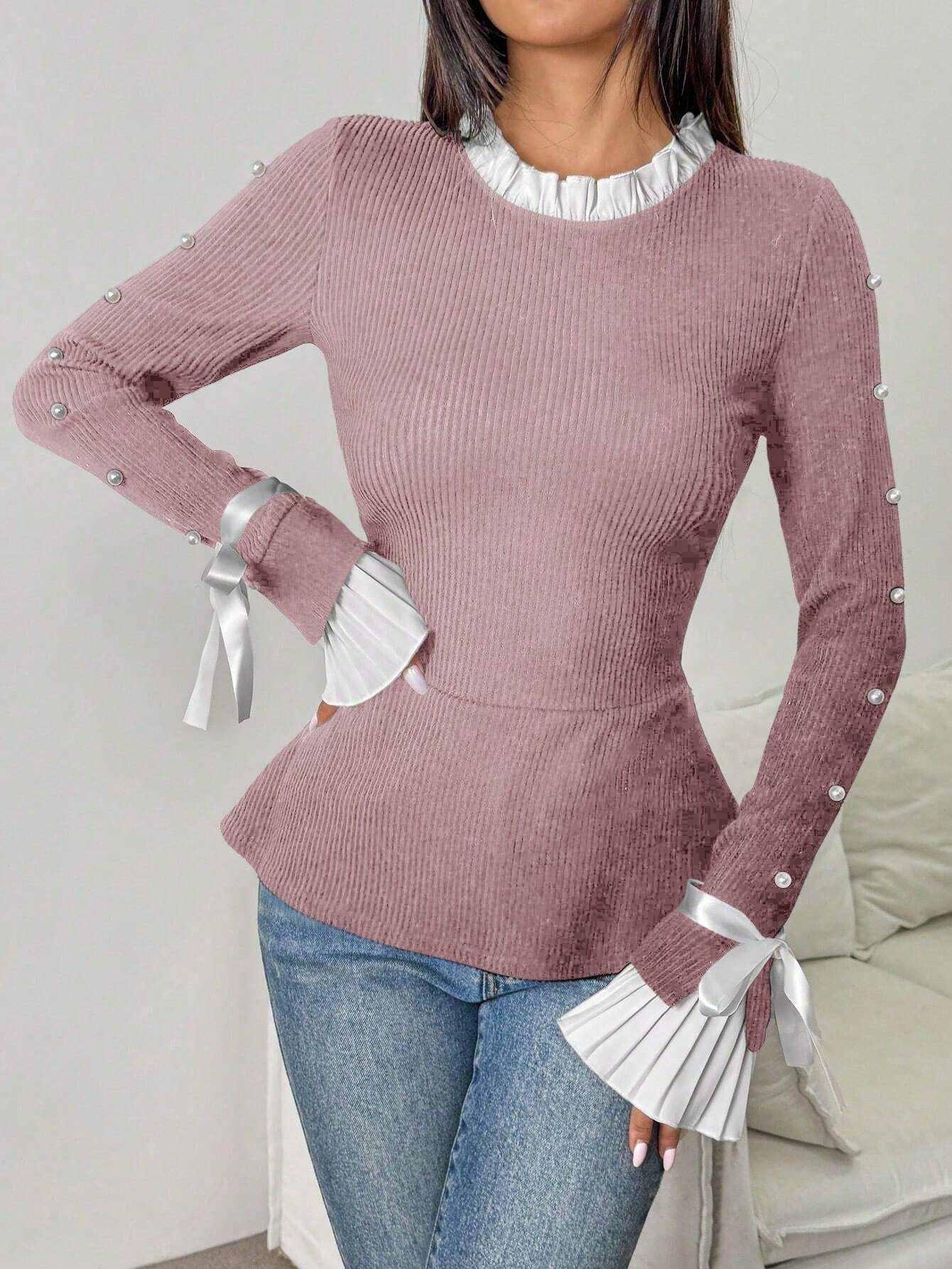 Långärmad blus med eleganta sömmar