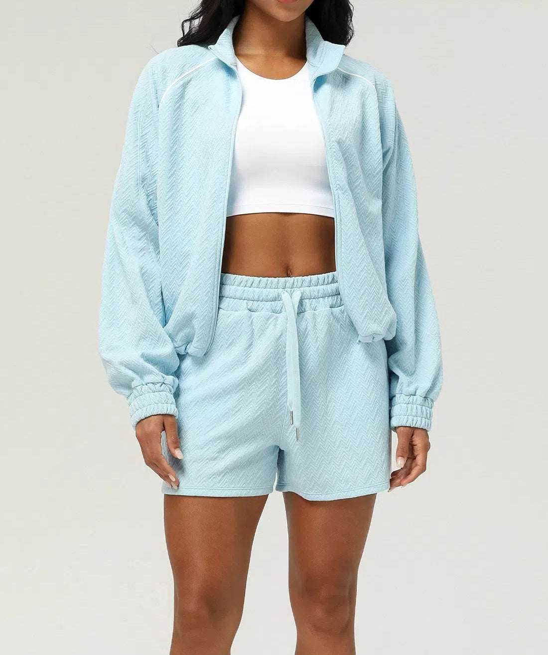 Casual sportkläder set med jacka och shorts