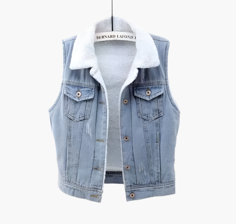 Vadderad väst denim i lammull