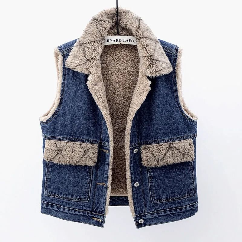 Vadderad väst denim i lammull