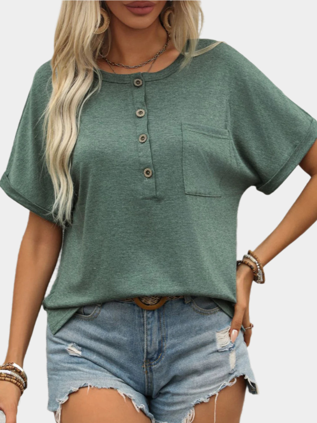Kortärmad t-shirt med halvknapp