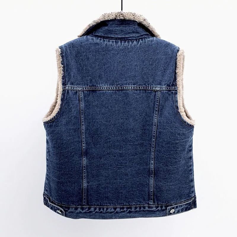 Vadderad väst denim i lammull