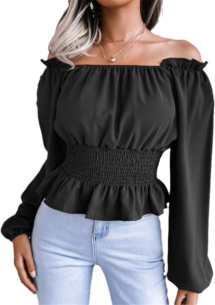 Off shoulder-skjorta med tight midja