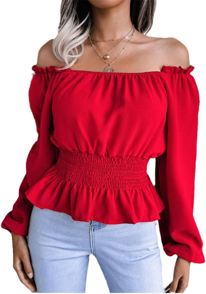 Off shoulder-skjorta med tight midja