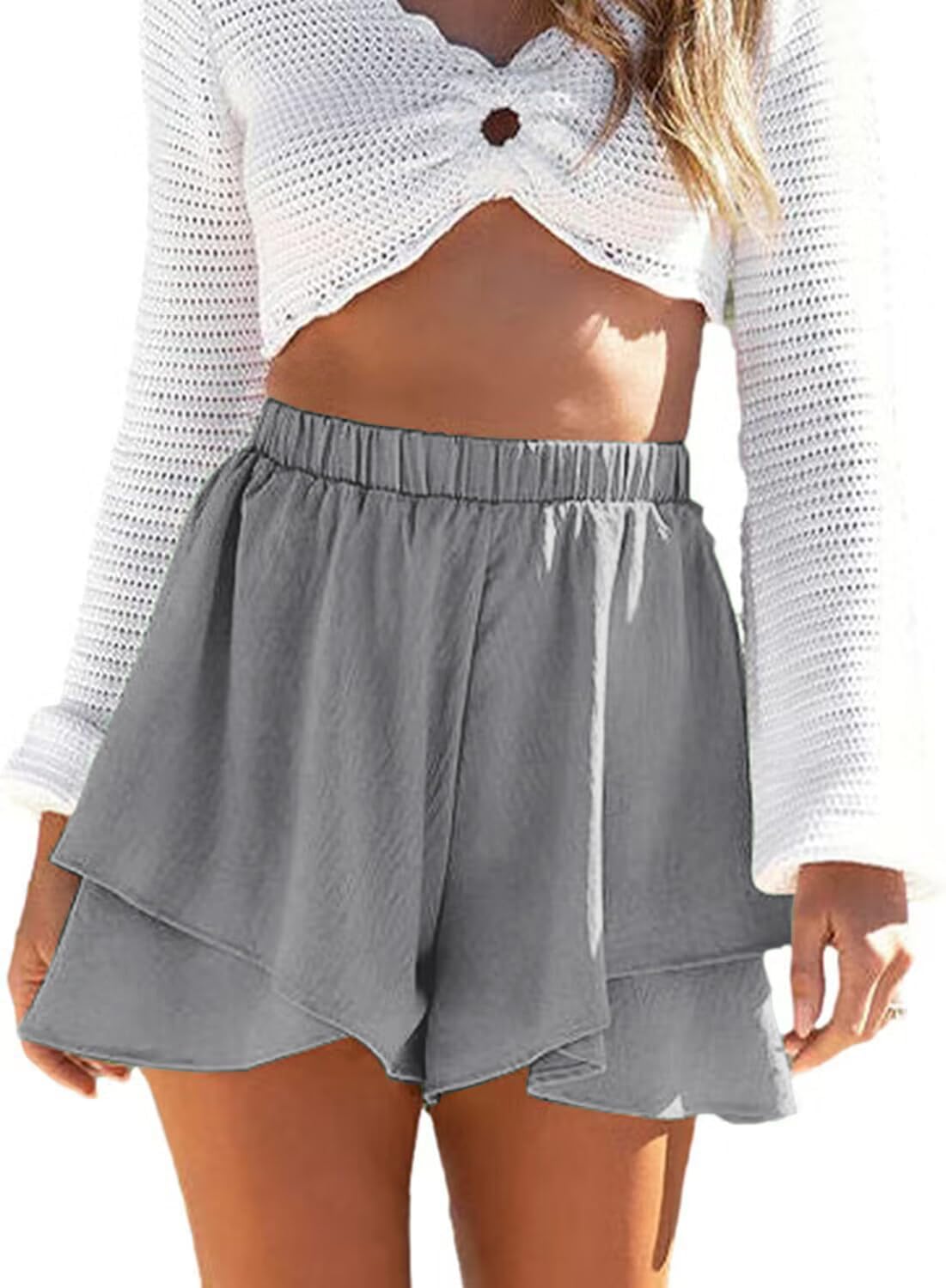 Shorts med hög midja och volanger