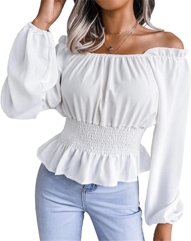 Off shoulder-skjorta med tight midja