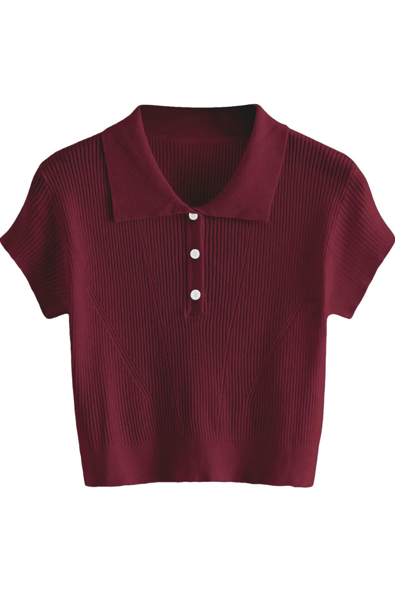 T-shirt med hög krage och halv knapp