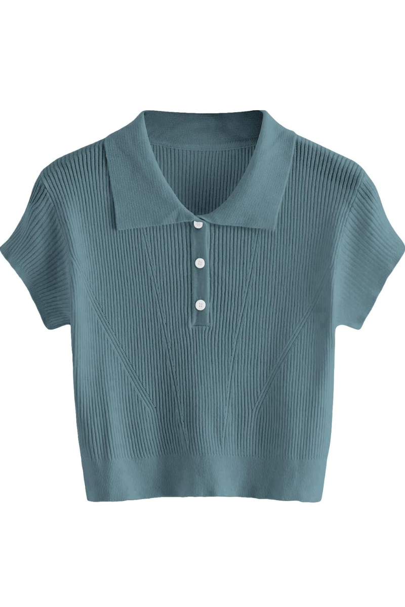 T-shirt med hög krage och halv knapp