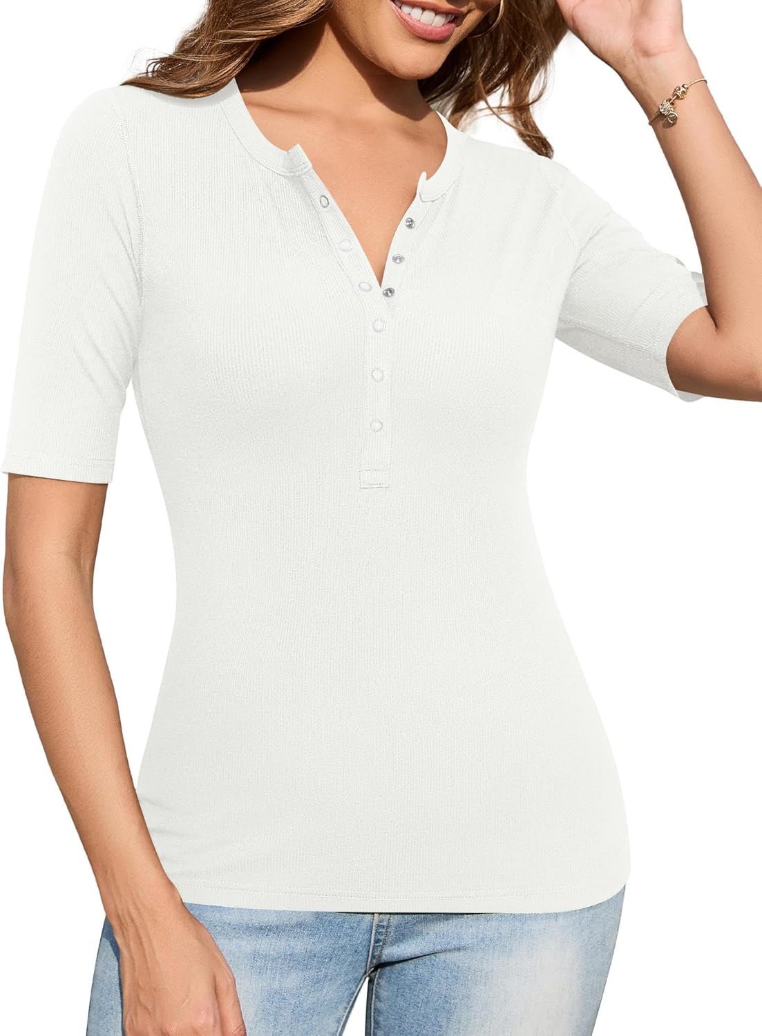 Halvärmad t-shirt med knappar