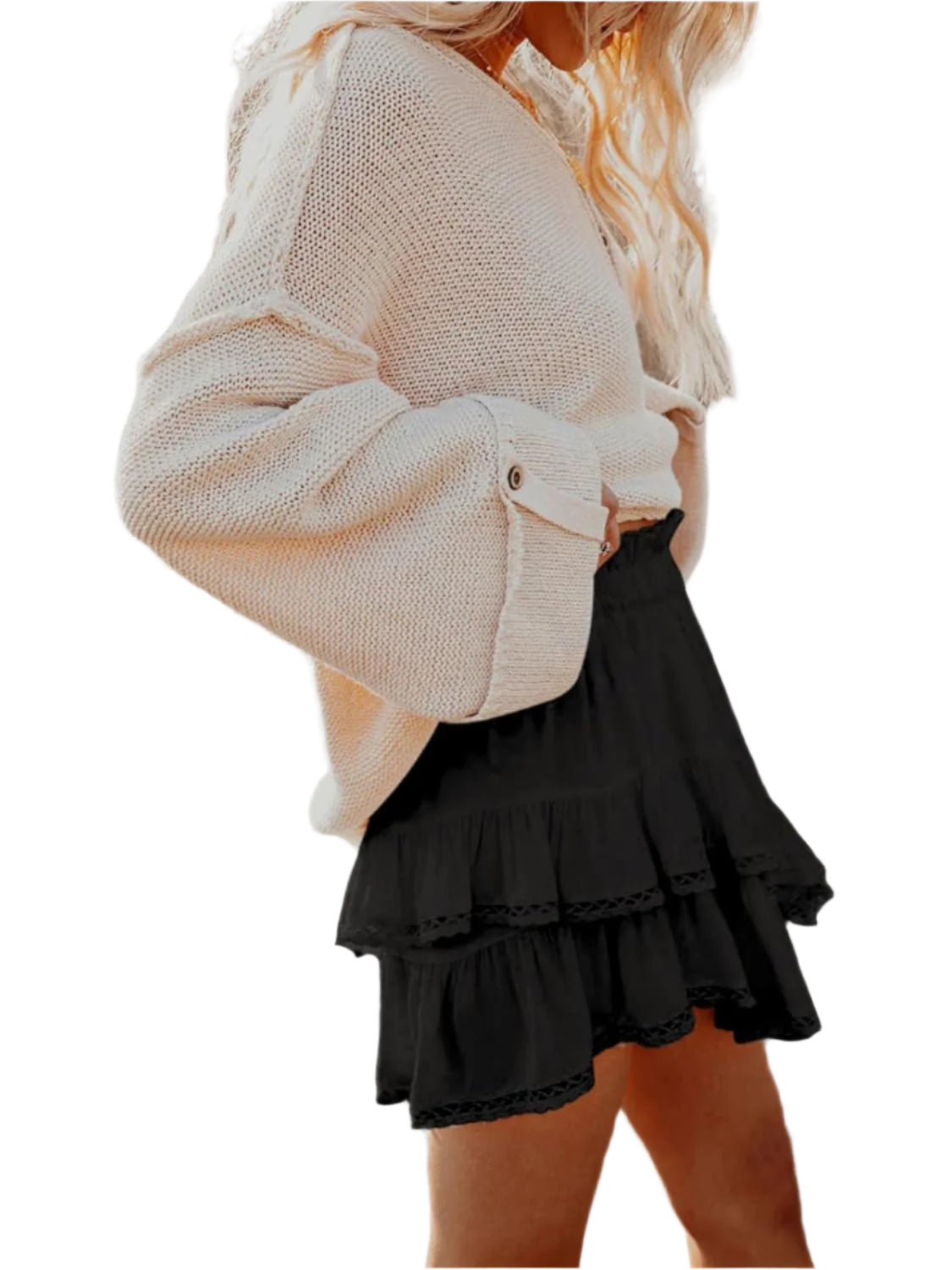 Minikjol med hög midja och volanger