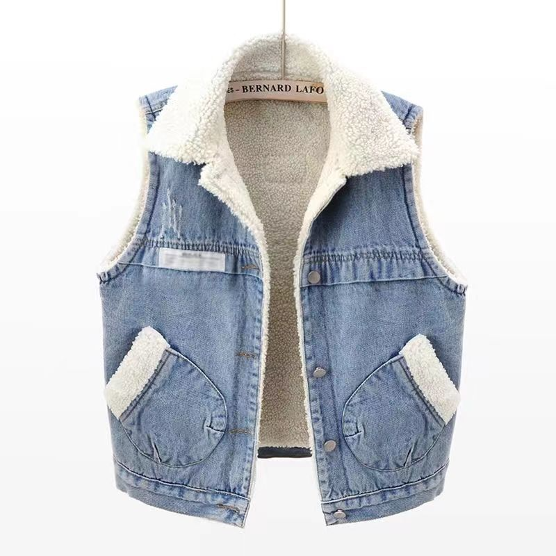 Vadderad väst denim i lammull