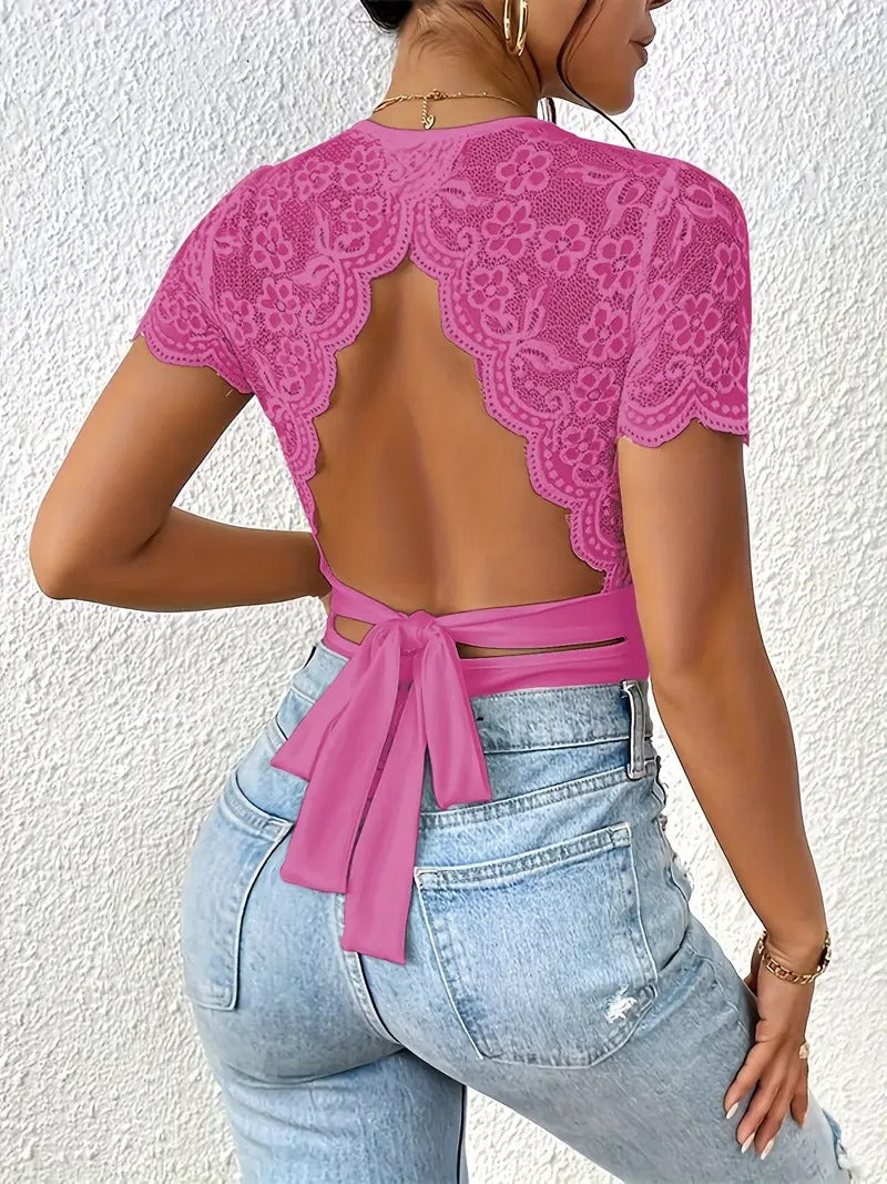 Randig jumpsuit med stickad bar rygg