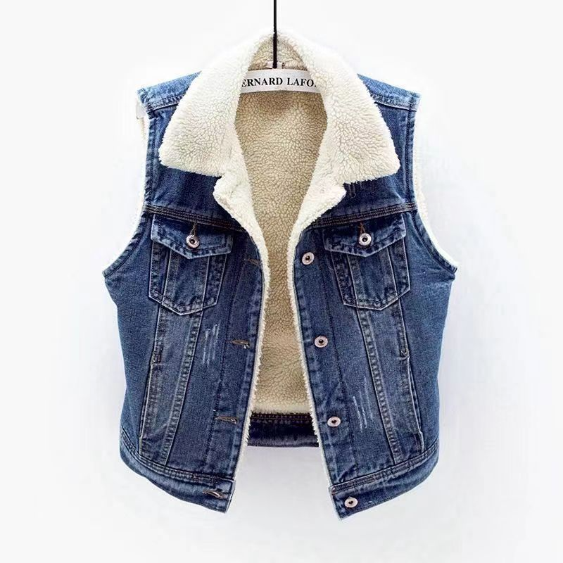 Vadderad väst denim i lammull