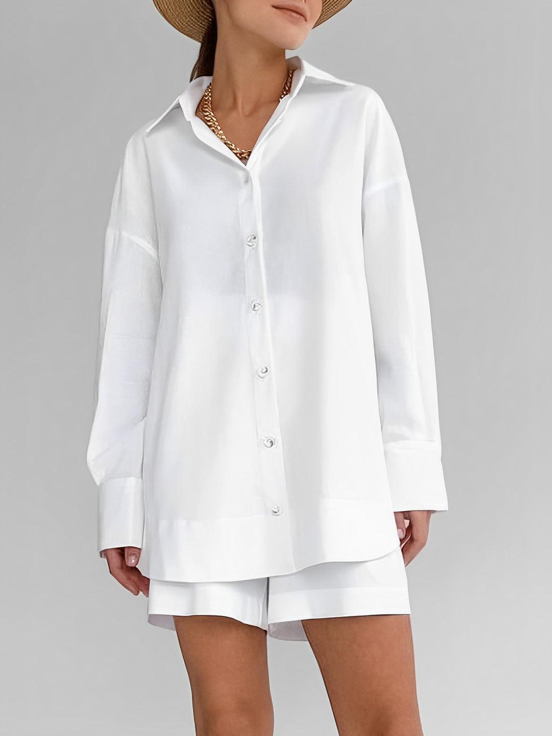 Set med långärmad skjorta och shorts i bomull