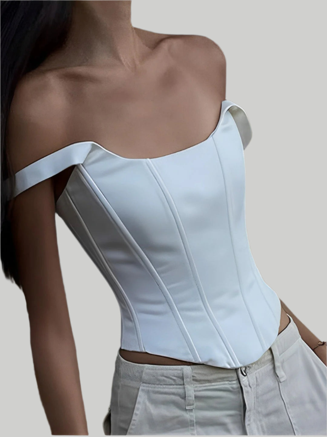 Elfenbensvit satin korsett topp
