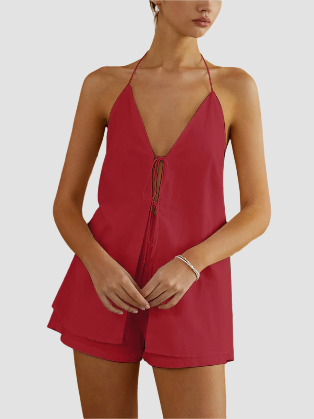 Set med halterneck-topp och shorts utan rygg