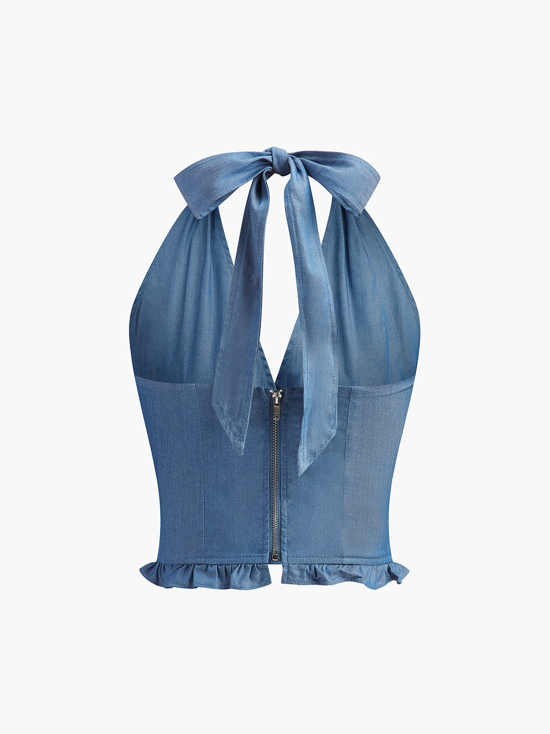 Denim halternecktopp med halsrem