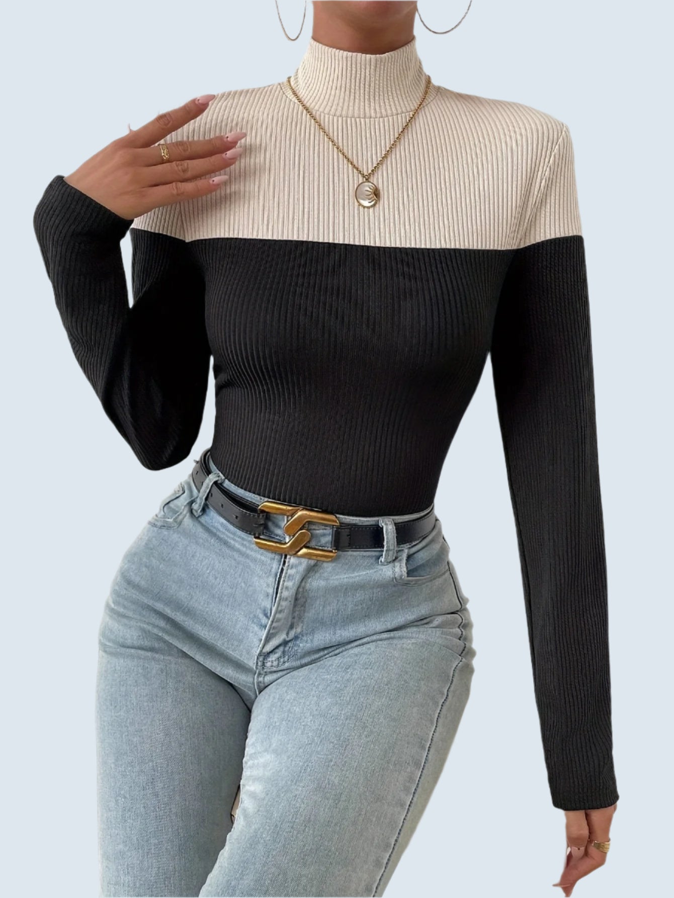 Randig jumper med polokrage
