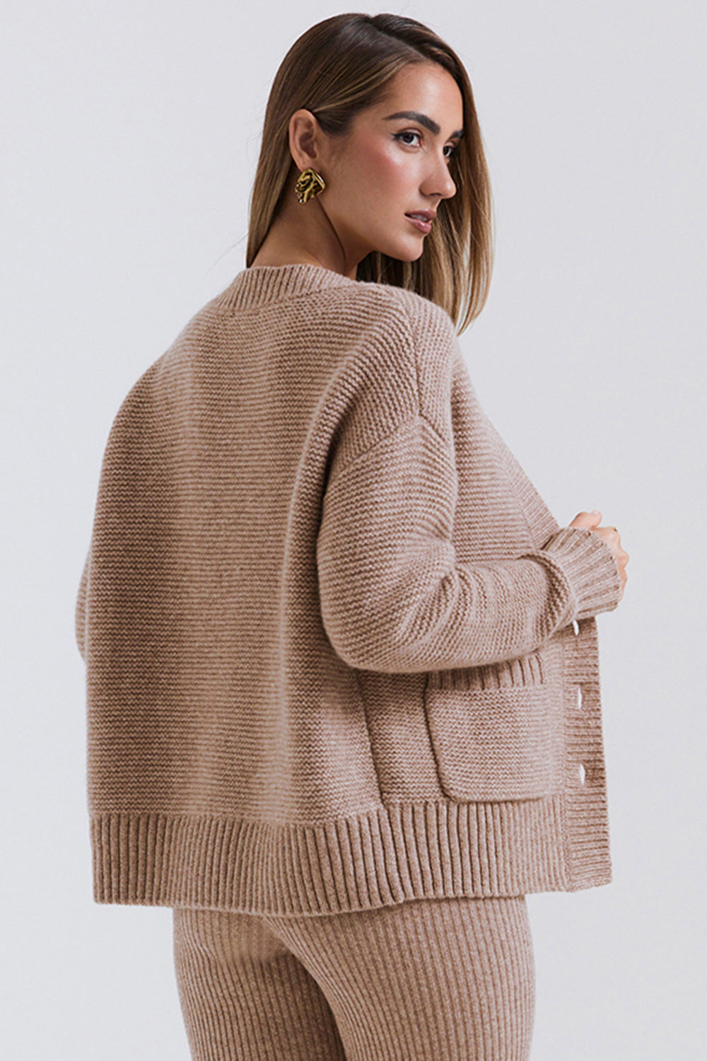 Stickad mjuk cardigan med bralette och leggings