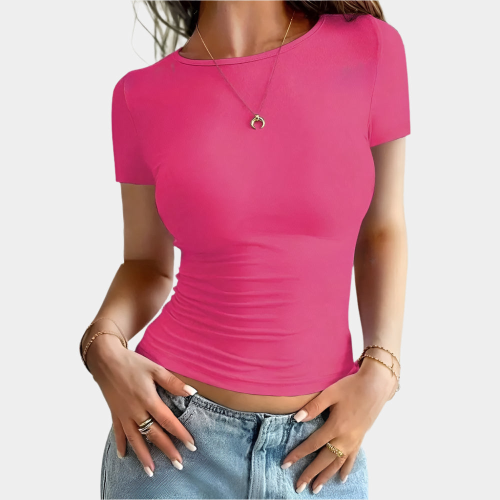 Kort smal t-shirt med rund hals
