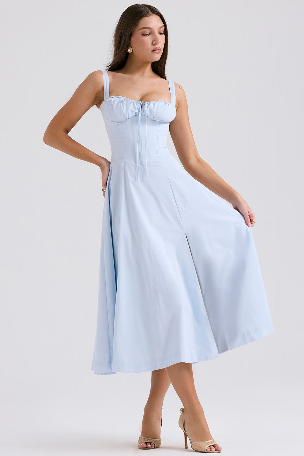 Carmen soft blue Bustier maxi sundress