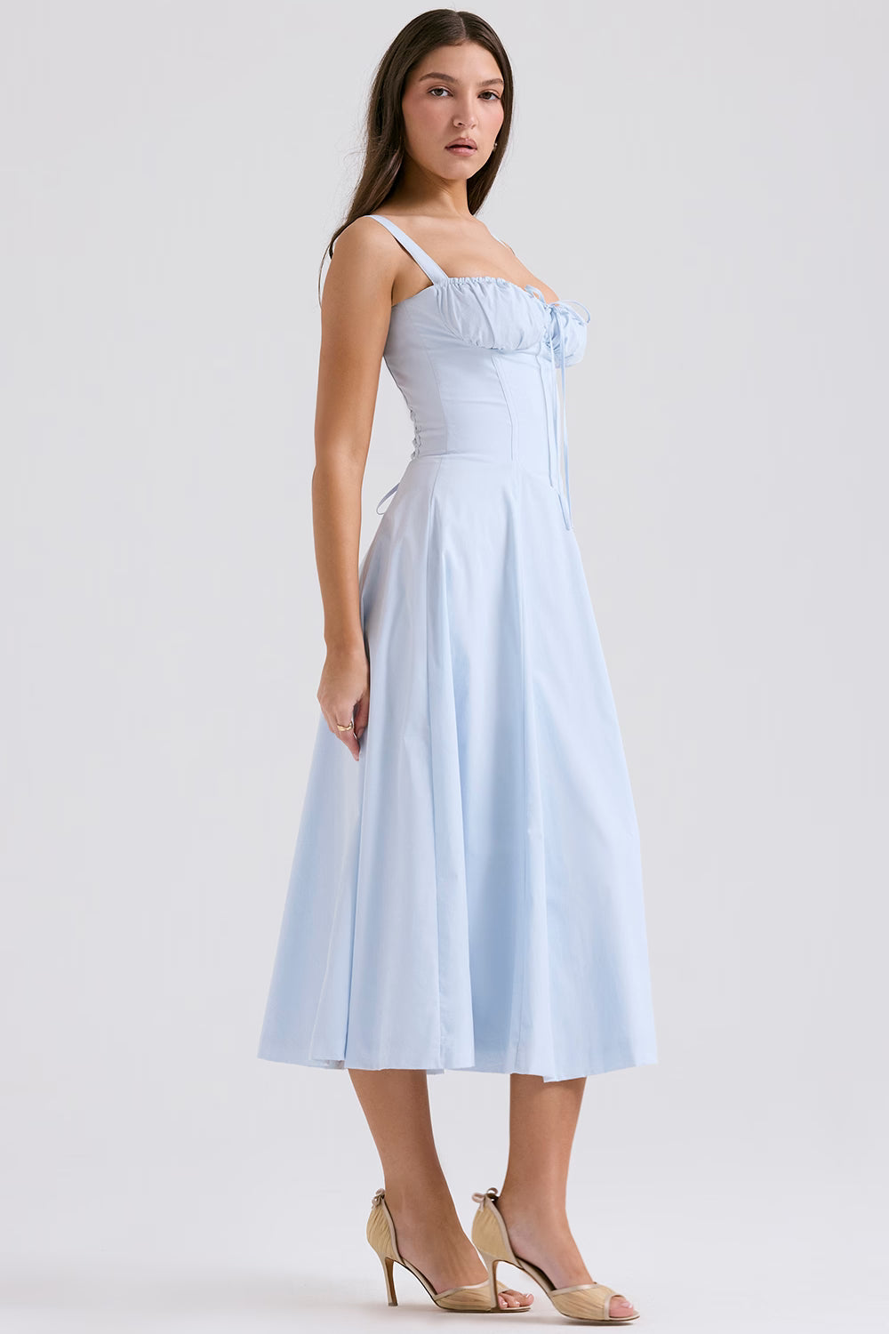 Carmen soft blue Bustier maxi sundress