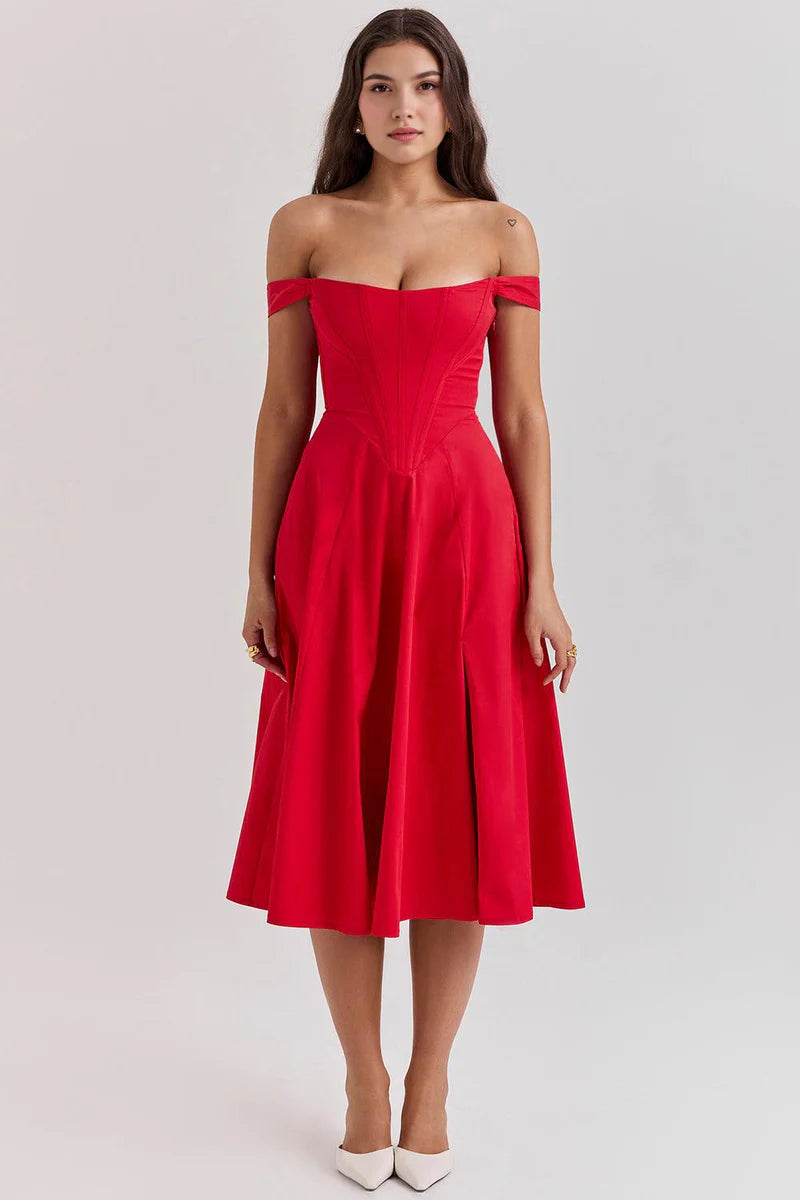 Olivia axelbandslös bustier-midiklänning