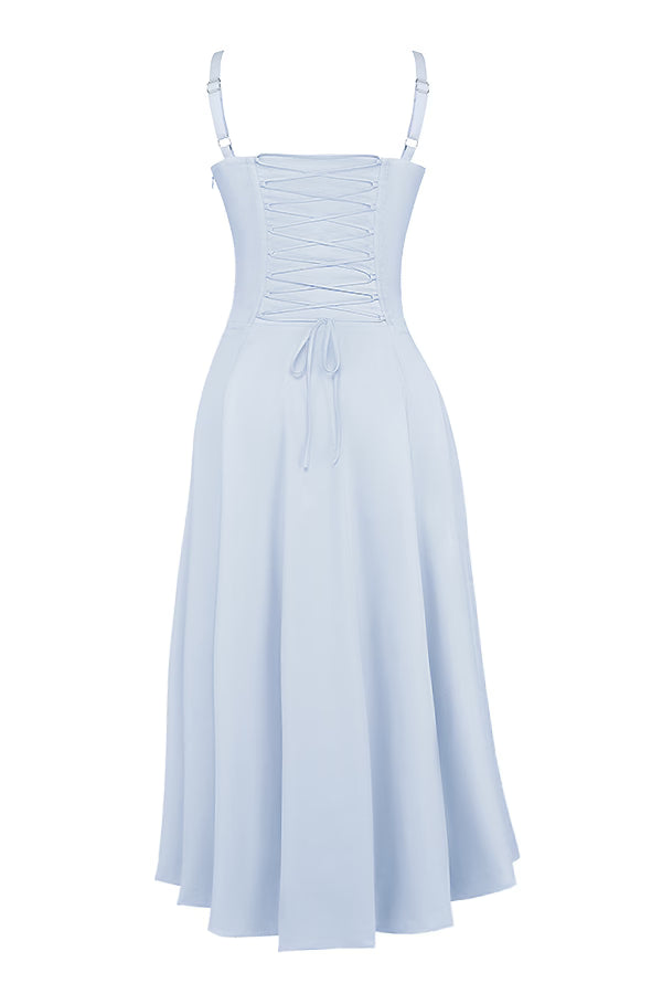 Carmen soft blue Bustier maxi sundress