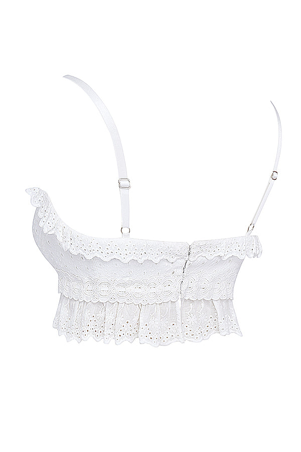 Vit broderie bralette topp med lösa byxor