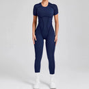Kortärmade rygglösa sport jumpsuits