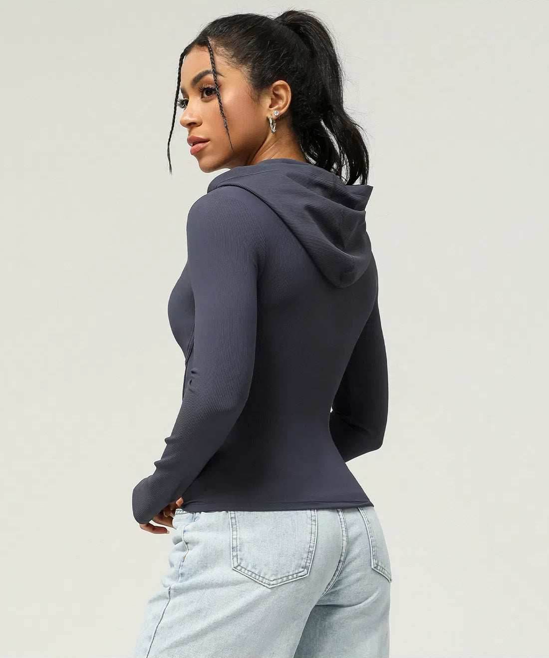 Slim fit långärmad sportjacka med huva