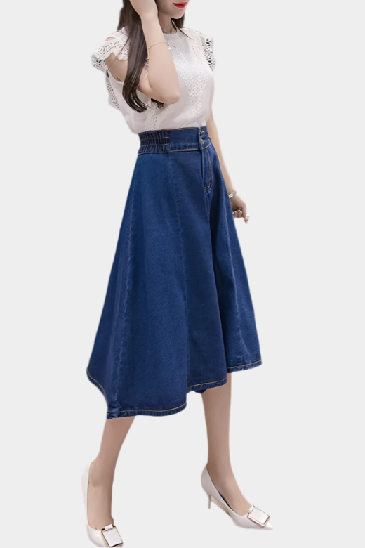 Mellia högmidjad  denim midikjol