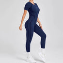 Kortärmade rygglösa sport jumpsuits