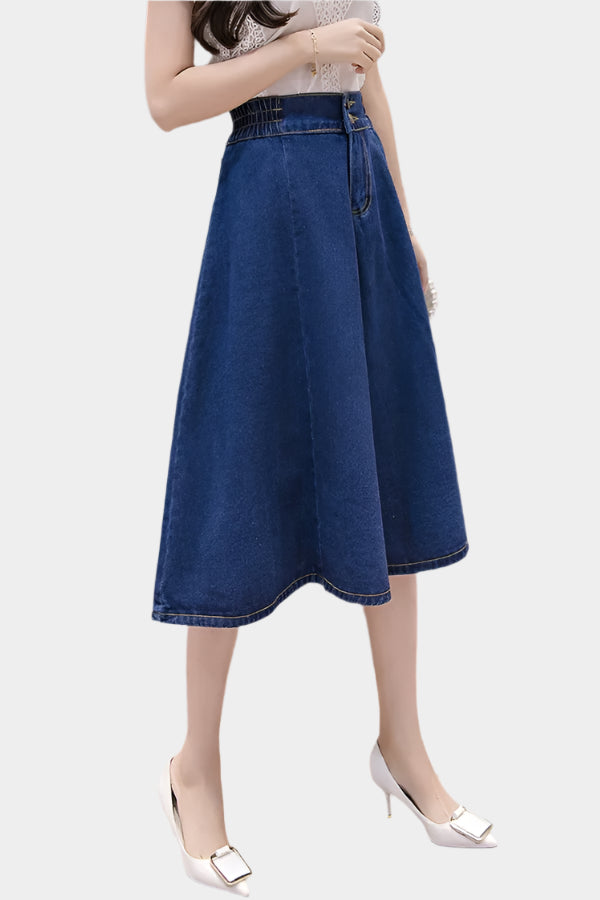 Mellia högmidjad  denim midikjol