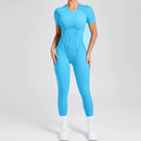 Kortärmade rygglösa sport jumpsuits