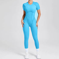 Kortärmade rygglösa sport jumpsuits
