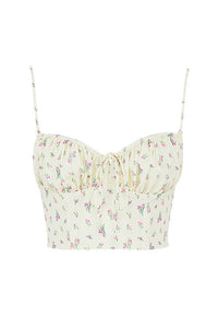 Citronfärgad blommig bustier topp med veck