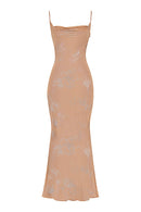 Café au lait lång elegant klänning