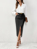 Jolie midi skirt in eco leather with slit on the side