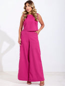 Corinna elegant linne med vida byxor i set
